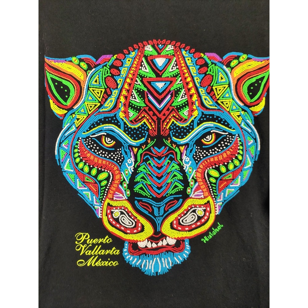 Puerto Vallart Shirt Adult L Black‎ Colorful Jaguar Mexico Art Streetwear Grunge